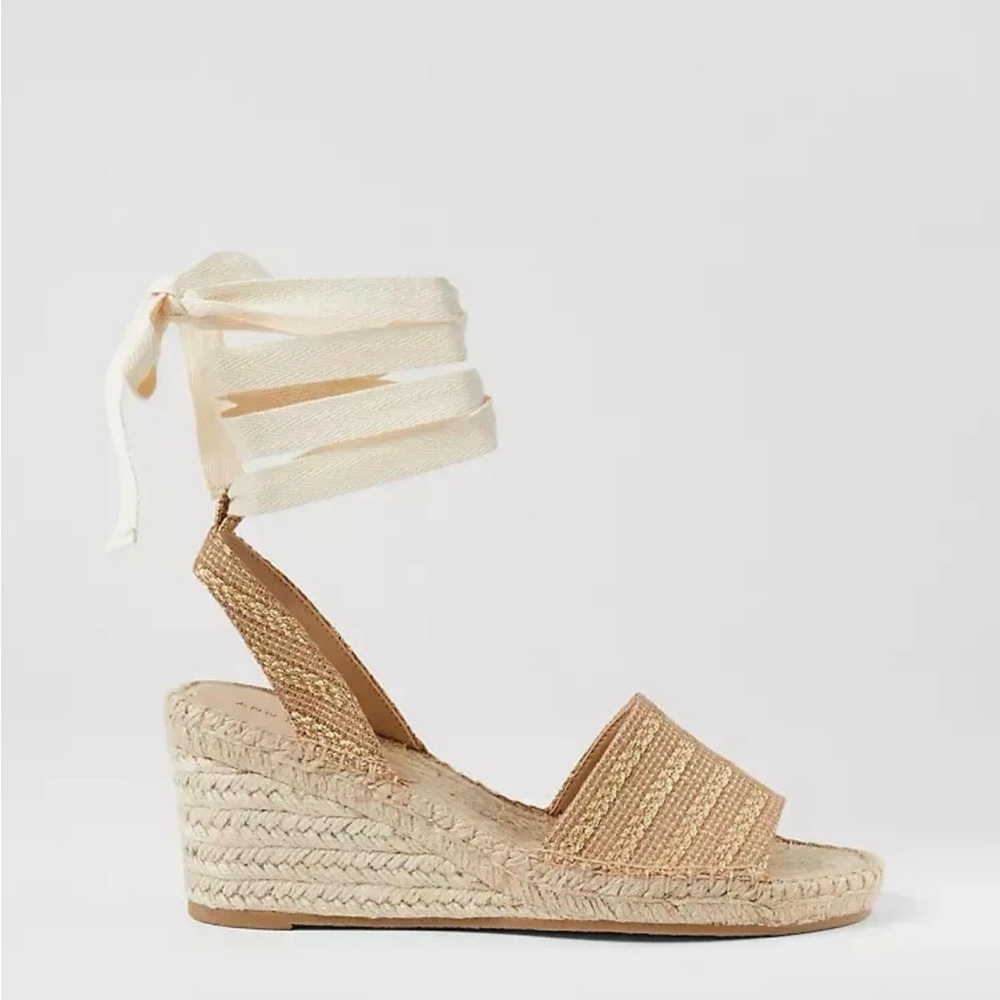 NEW $158 Ann Taylor Tweed lace up Espadrille wedge sandals sz 8.5